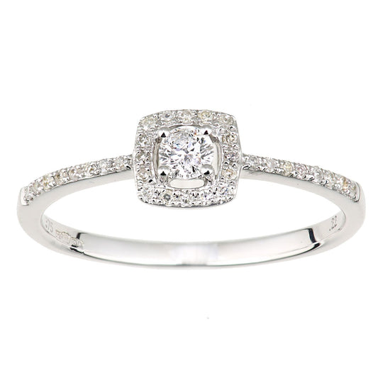 9ct White Gold  Diamond Square Cushion Halo Solitaire Cluster Ring - DR1AXL672W