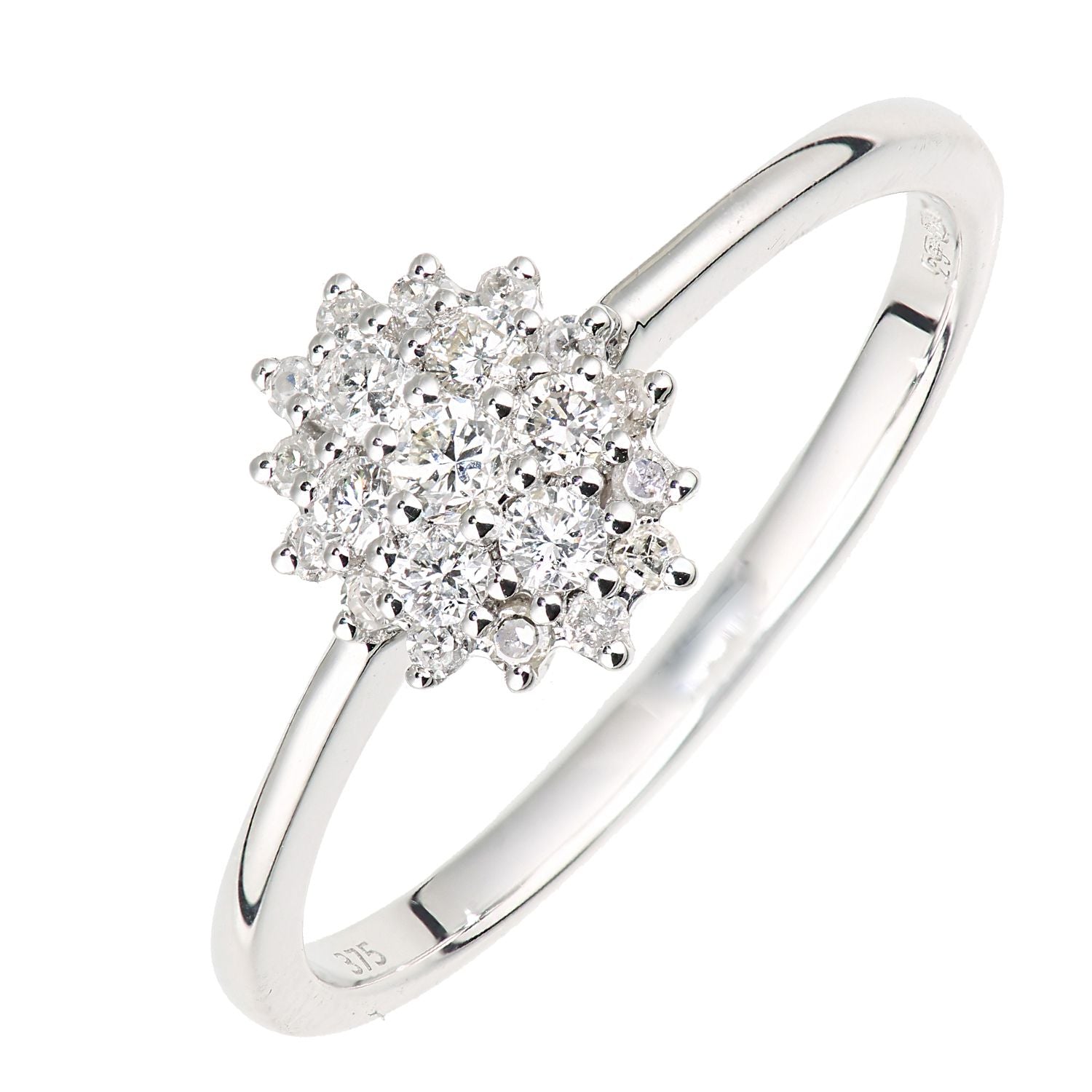 9ct White Gold  Round 1/4ct Diamond Oval Firework Cluster Ring - DR1AXL673W