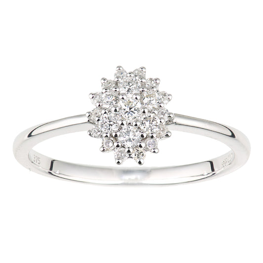 9ct White Gold  Round 1/4ct Diamond Oval Firework Cluster Ring - DR1AXL673W