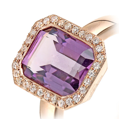 9ct Rose Gold  Diamond Octagon Amethyst Octagon Halo Rubover Ring - DR1AXL677RAM