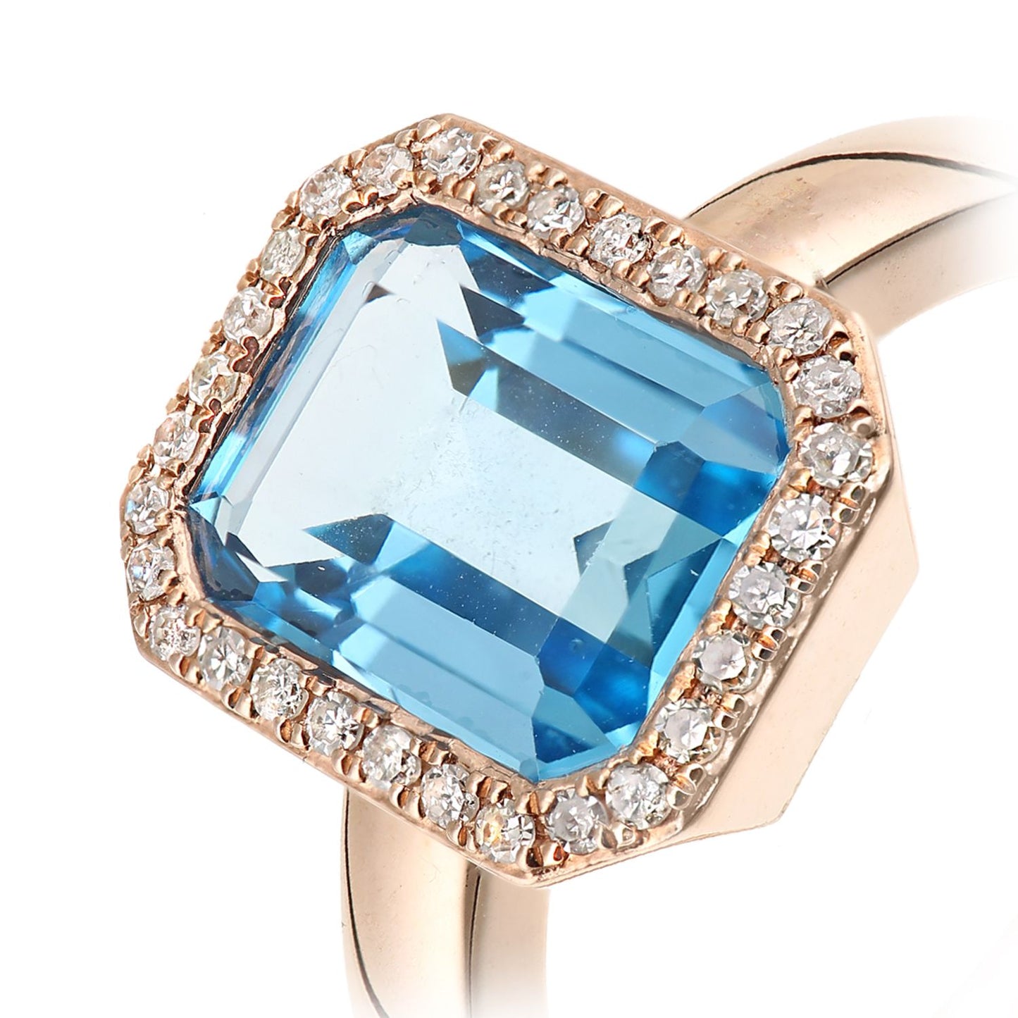9ct Rose Gold  Diamond Octagon 4ct Blue Topaz Octagon Halo Ring - DR1AXL677RBT