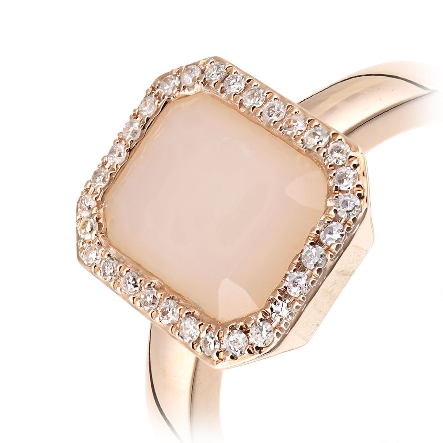 9ct Rose Gold  Diamond Octagon Opal Octagon Halo Rubover Ring - DR1AXL677RPOP