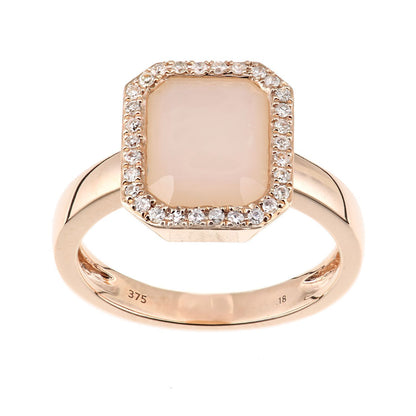9ct Rose Gold  Diamond Octagon Opal Octagon Halo Rubover Ring - DR1AXL677RPOP
