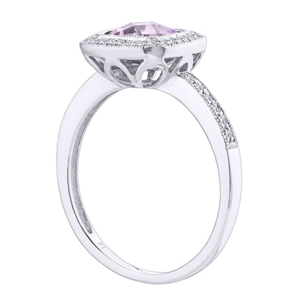 9ct White Gold  Diamond Cushion Amethyst Square Cushion Halo Ring - DR1AXL679WAM