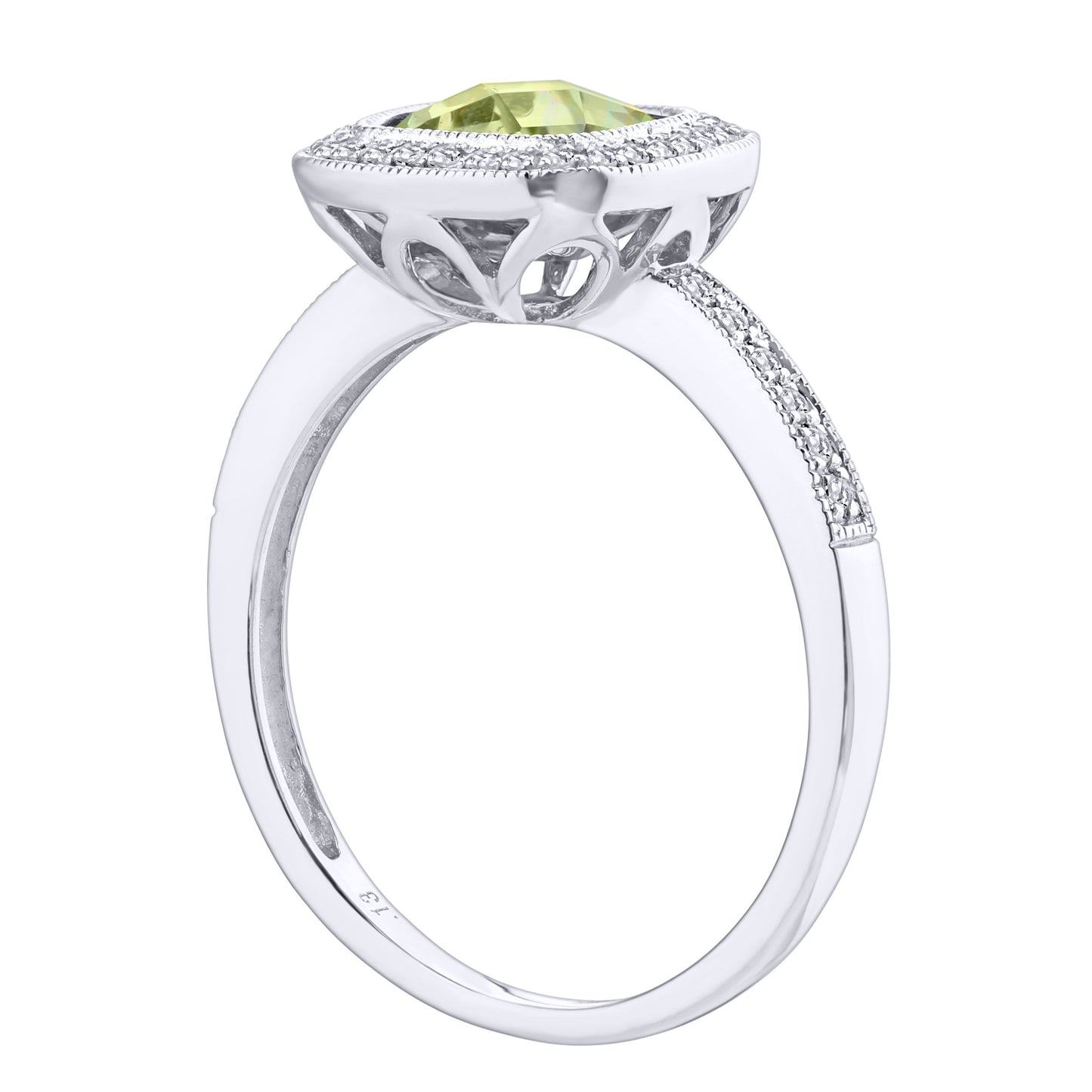 9ct White Gold  Diamond Cushion Peridot Square Cushion Halo Ring - DR1AXL679WPD