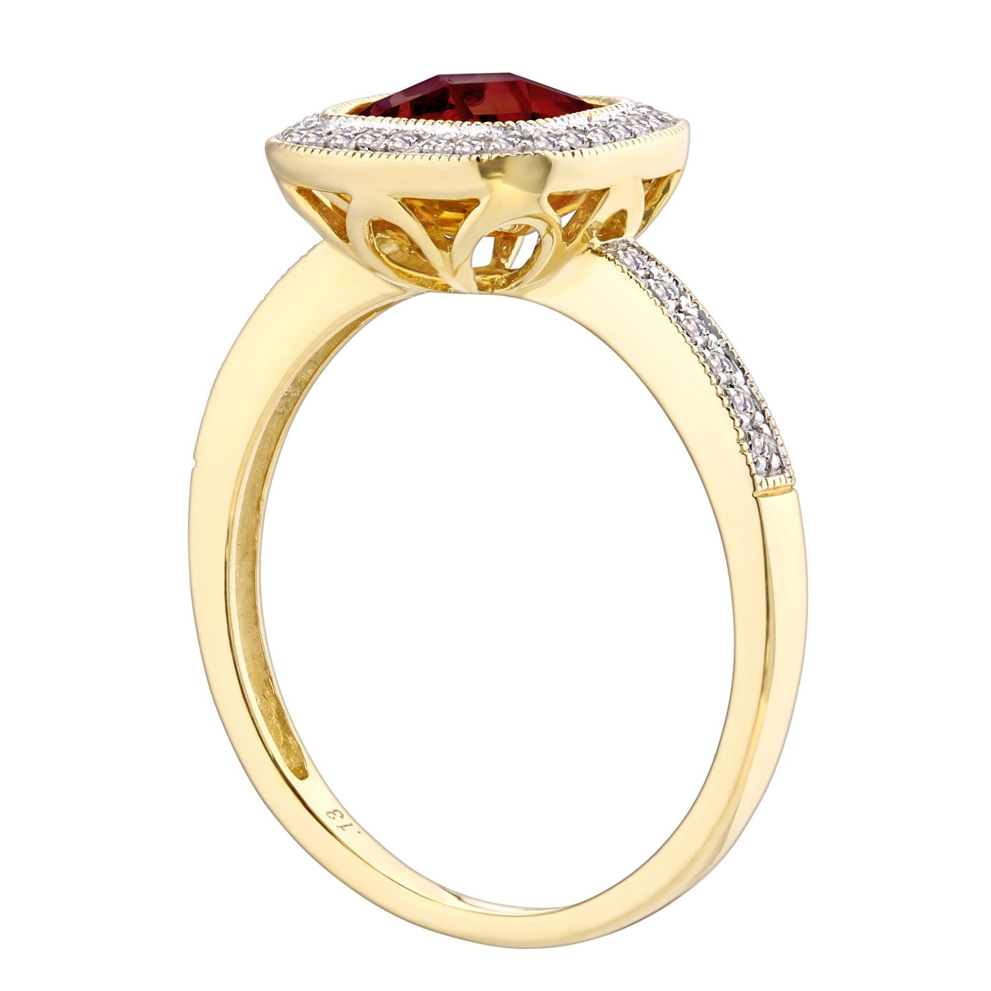 9ct Gold  Diamond Cushion 2ct Garnet Square Cushion Halo Ring - DR1AXL679YGT