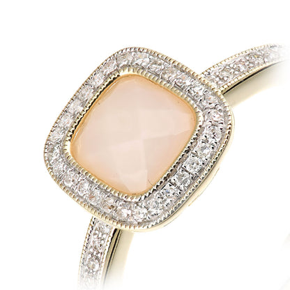 9ct Gold  Diamond Cushion Opal Square Cushion Beaded Halo Ring - DR1AXL679YPOP