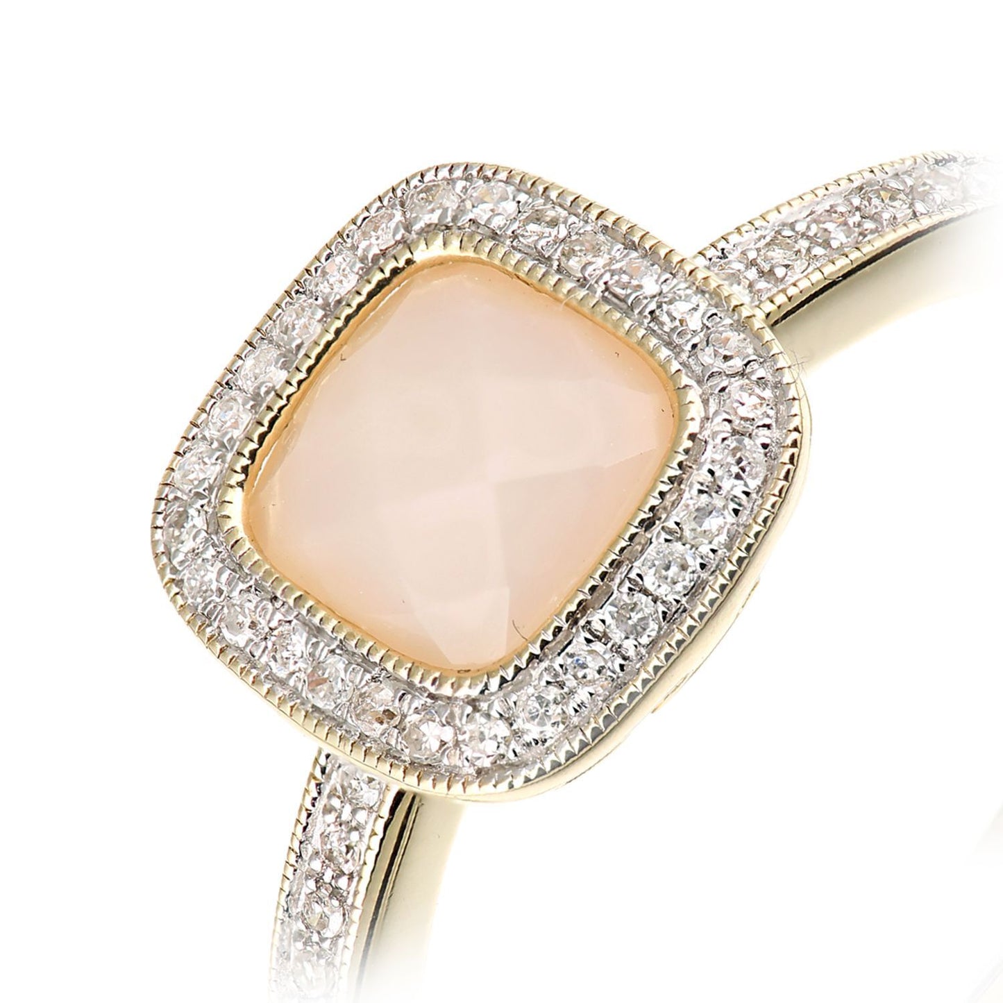 9ct Gold  Diamond Cushion Opal Square Cushion Beaded Halo Ring - DR1AXL679YPOP