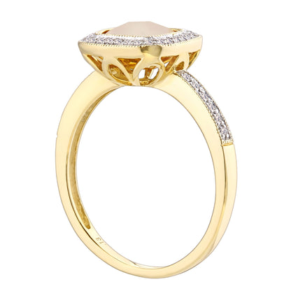 9ct Gold  Diamond Cushion Opal Square Cushion Beaded Halo Ring - DR1AXL679YPOP