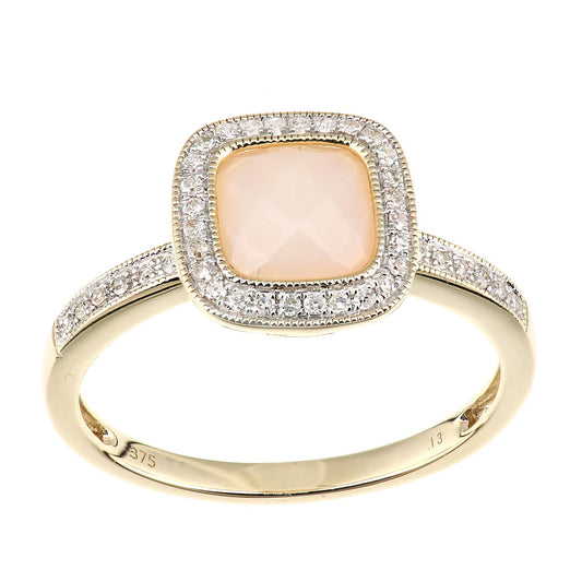 9ct Gold  Diamond Cushion Opal Square Cushion Beaded Halo Ring - DR1AXL679YPOP