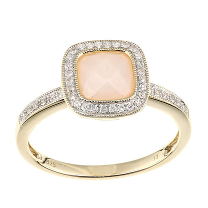 9ct Gold  Diamond Cushion Opal Square Cushion Beaded Halo Ring - DR1AXL679YPOP