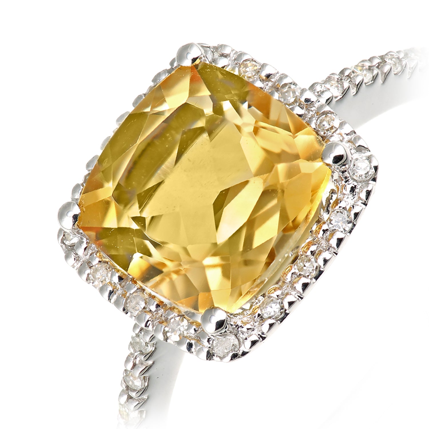 9ct White Gold  Diamond Cushion Citrine Square Cushion Halo Ring - DR1AXL681WCT