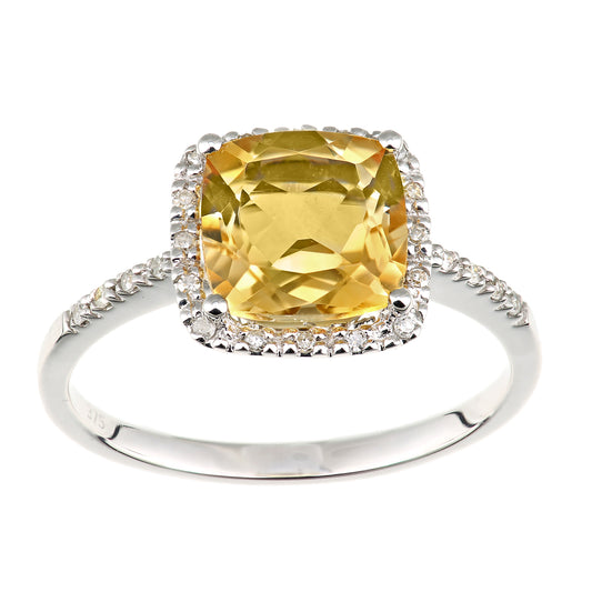 9ct White Gold  Diamond Cushion Citrine Square Cushion Halo Ring - DR1AXL681WCT