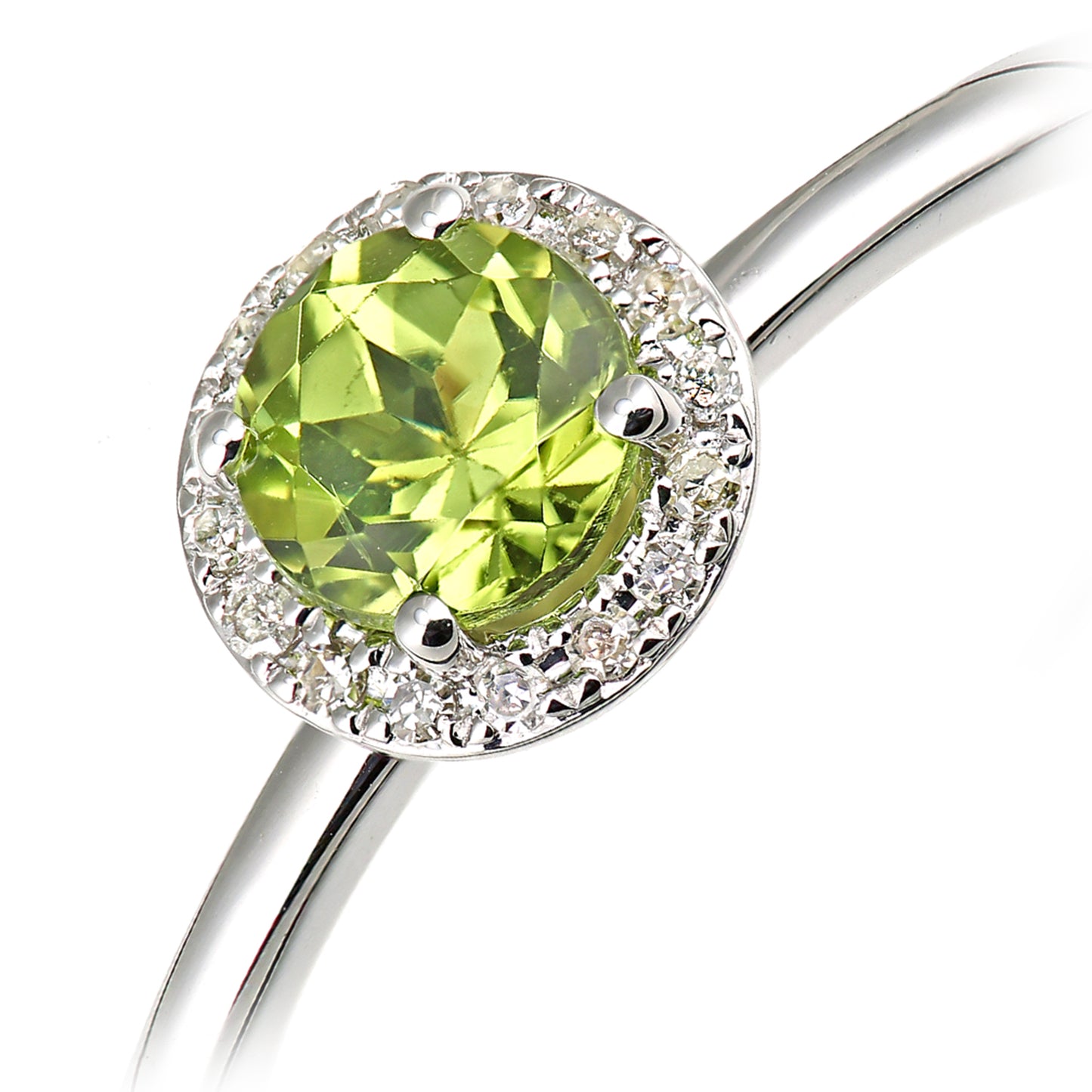 9ct White Gold  5pts Diamond 0.59ct Peridot Halo Cluster Ring - DR1AXL682WPD