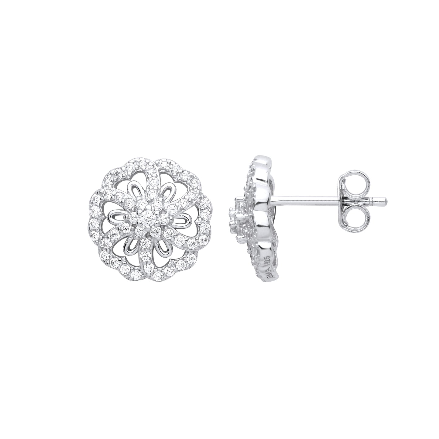 Sterling Silver  CZ Daisy Snowflake Starfish Cluster Stud Earrings - EAG1000