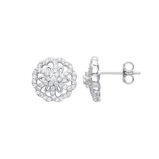 Silver  Daisy Snowflake Starfish Cluster Stud Earrings - EAG1000