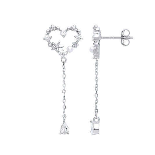 Silver  Cream Pear Pearl CZ Heart Starfish Daisy Drop Earrings - EAG1001