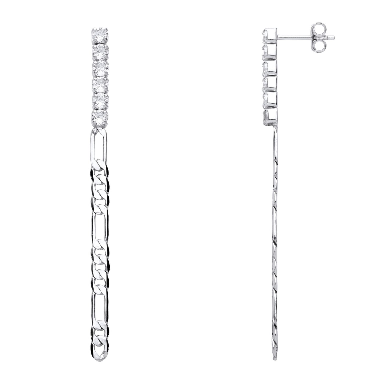 925 Silver  CZ Eternity Figaro Chain Shoulder Duster Drop Earrings - EAG1006