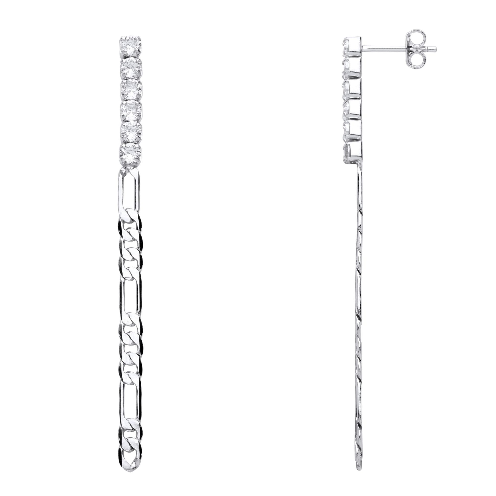 925 Silver  CZ Eternity Figaro Chain Shoulder Duster Drop Earrings - EAG1006