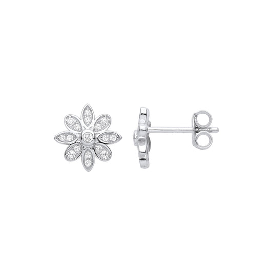 Silver  Octopetala 8 Petal Flower Cluster Stud Earrings - EAG1007