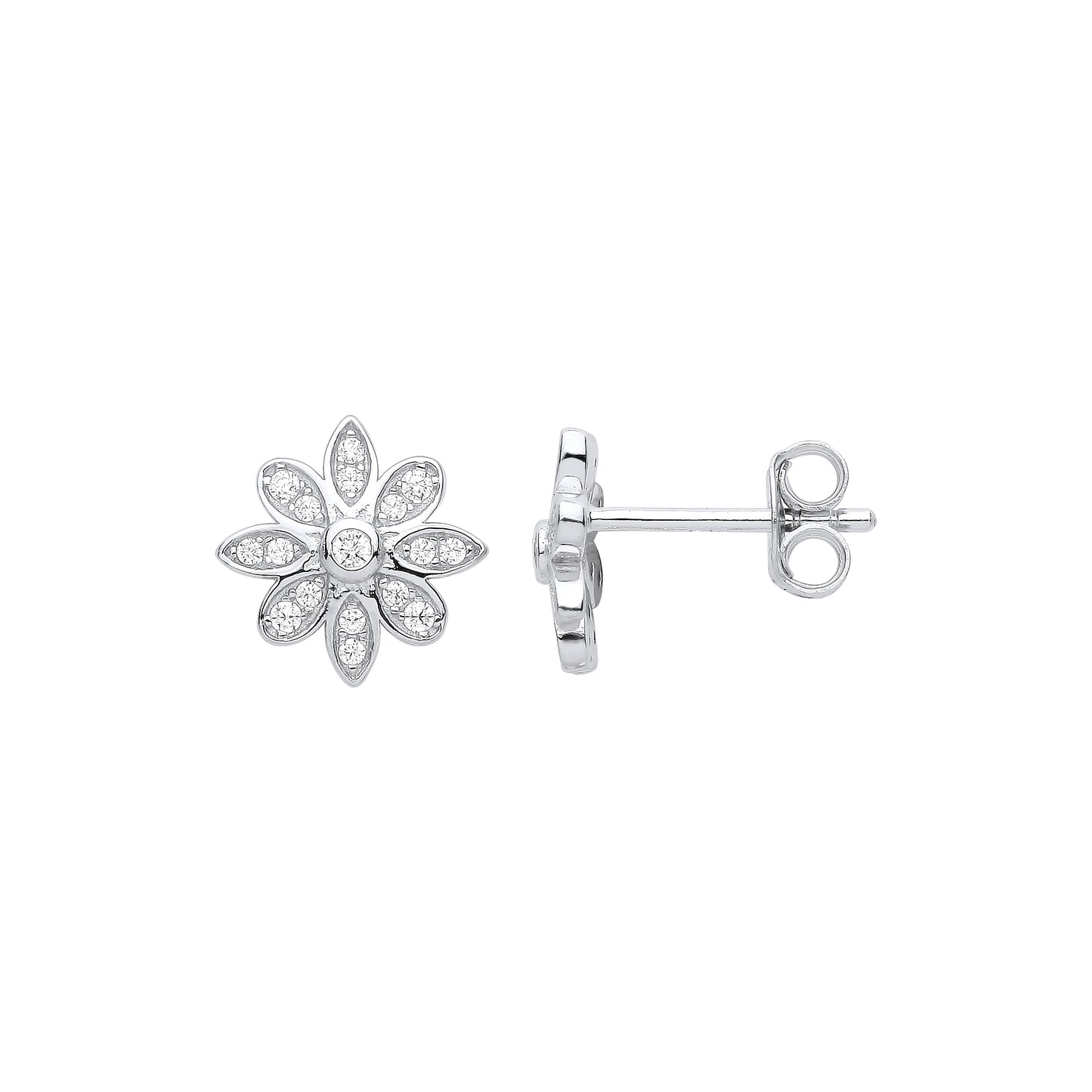 925 Silver  CZ Octopetala 8 Petal Flower Cluster Stud Earrings - EAG1007