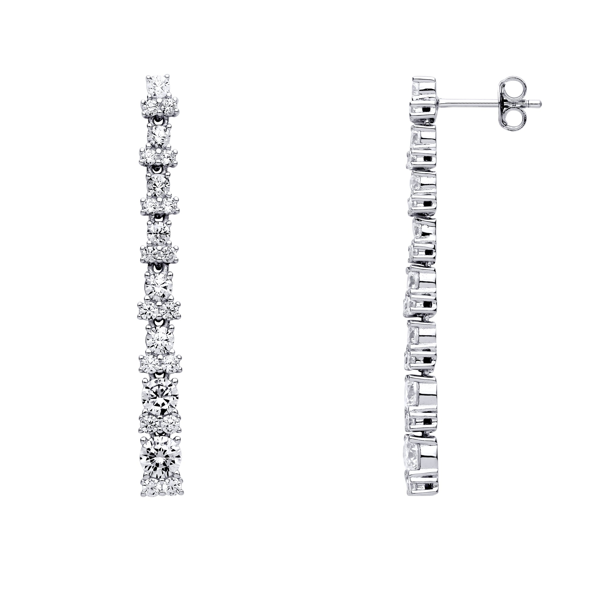 Silver  CZ Graduating Eternity Shoulder Duster Drop Earrings - EAG1010