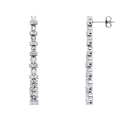 Silver  CZ Graduating Eternity Shoulder Duster Drop Earrings - EAG1010