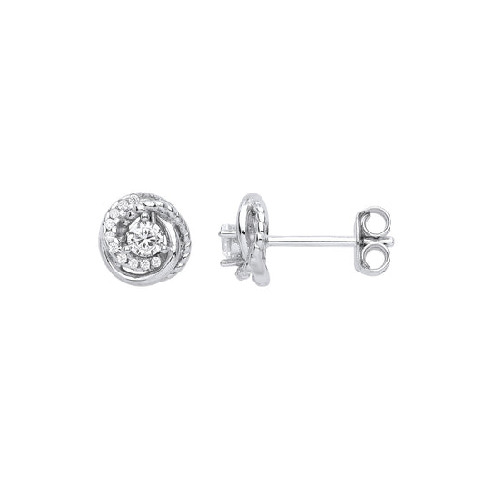 Silver  Tornado Beaded Spiral Solitaire Knot Stud Earrings - EAG1011