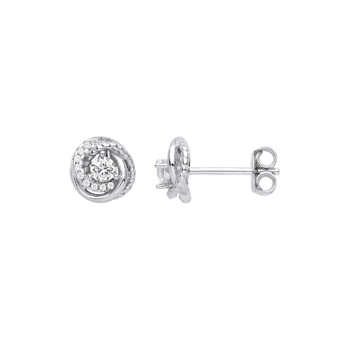 925 Silver  CZ Tornado Beaded Spiral Solitaire Knot Stud Earrings - EAG1011