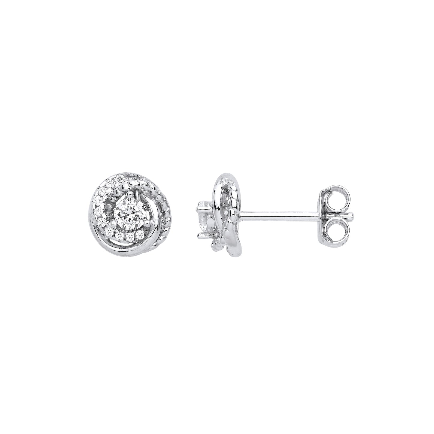 925 Silver  CZ Tornado Beaded Spiral Solitaire Knot Stud Earrings - EAG1011