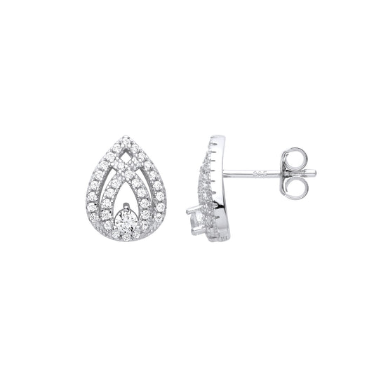 Sterling Silver  CZ Pear Drop Crossover Split Waves Stud Earrings - EAG1012