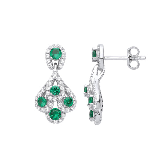 925 Sterling Silver  Green CZ Tadpole Quad Knot Drop Earrings - EAG1017