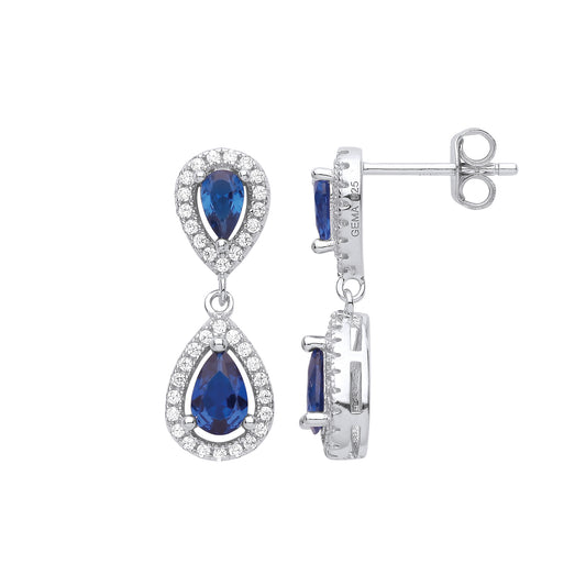 Sterling Silver  Blue Pear CZ Mirrored Tears of Joy Drop Earrings - EAG1019