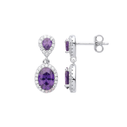 925 Silver  Purple Oval Pear CZ Raindrop Cluster Drop Earrings - EAG1021