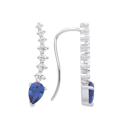 925 Sterling Silver  Blue Pear CZ Torpedo Fishbone Drop Earrings - EAG1022