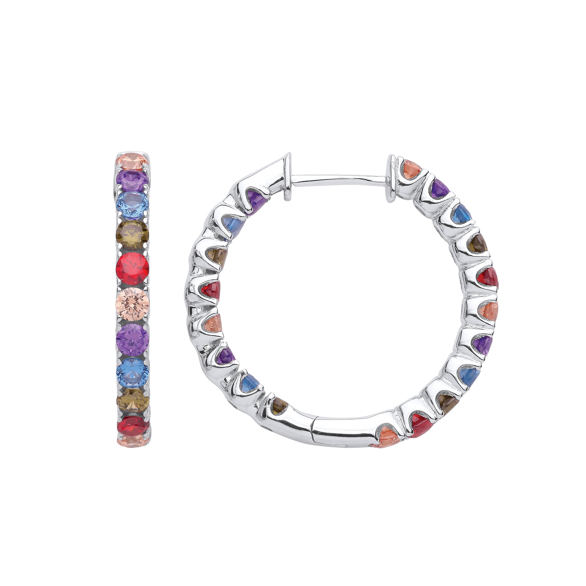 Silver  Circle of Life Coral Rainbow Hoop Earrings - EAG1024