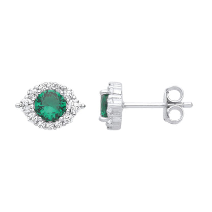 925 Sterling Silver  Green CZ Envy Eyes Stud Earrings - EAG1026EM
