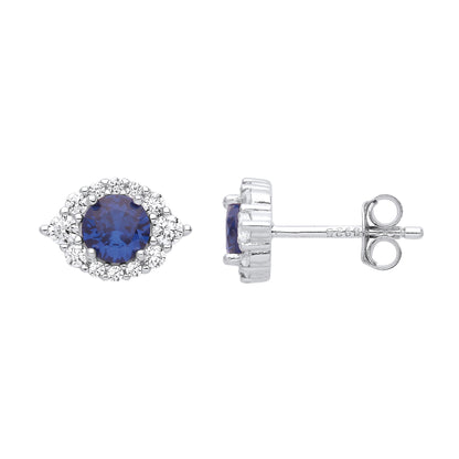 925 Sterling Silver  Blue CZ Envy Eyes Stud Earrings - EAG1026SAP