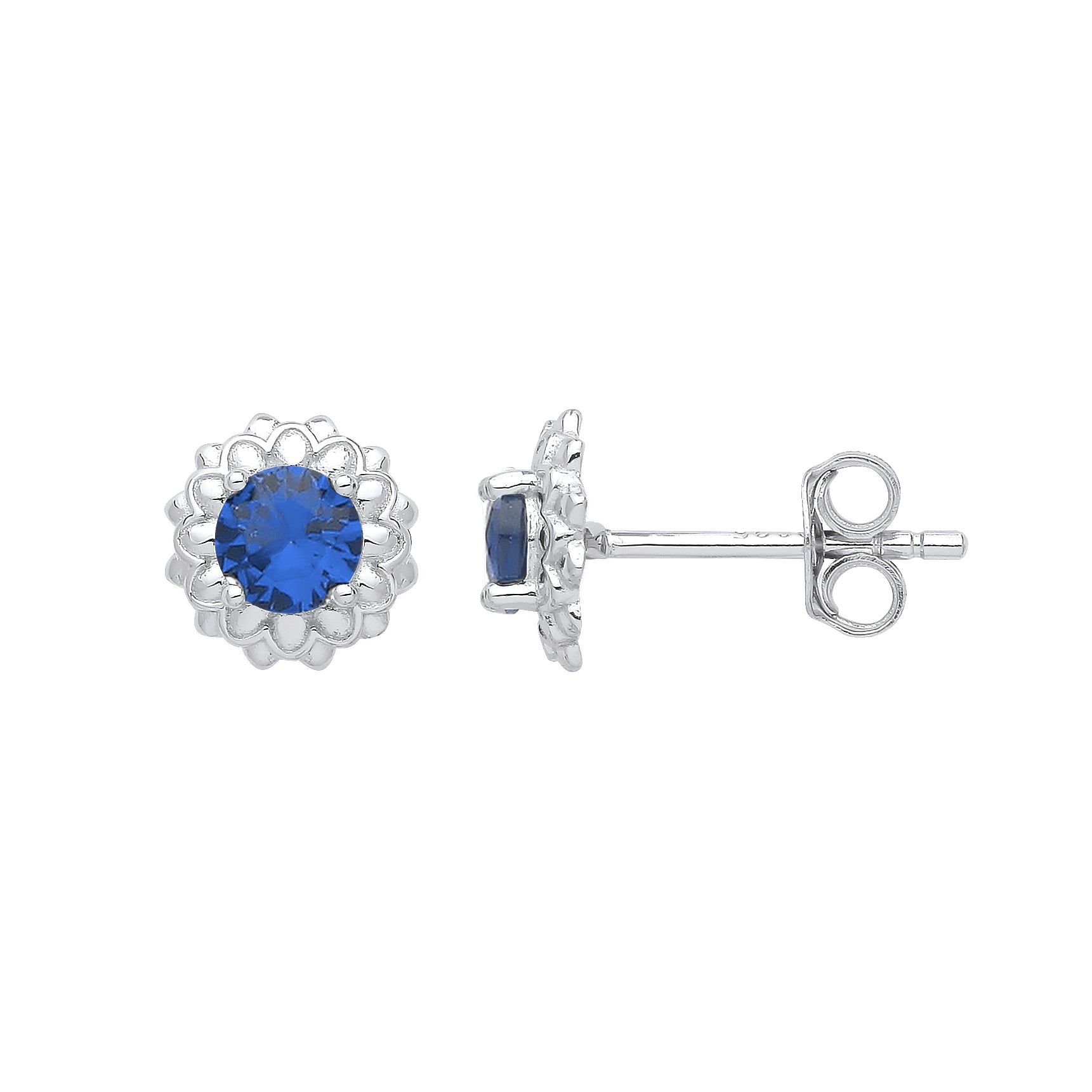 925 Silver  Blue CZ Dalia Flower Petals Solitaire Stud Earrings - EAG1027