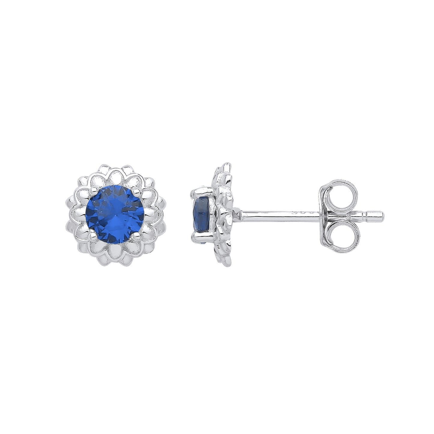 925 Silver  Blue CZ Dalia Flower Petals Solitaire Stud Earrings - EAG1027