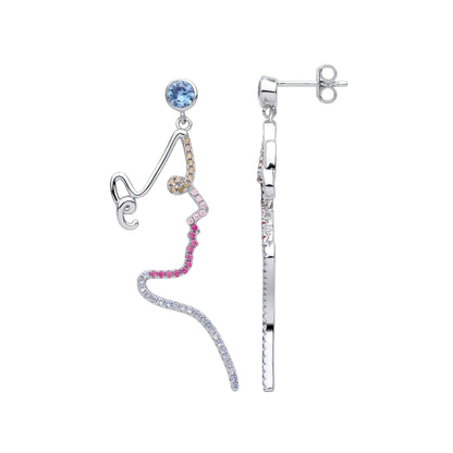 925 Silver  Blue Rainbow CZ Rainbow Selfie Profile Drop Earrings - EAG1034