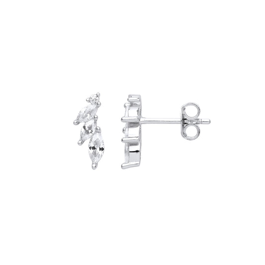 Sterling Silver  Marquise CZ Tres Limones Cluster Stud Earrings - EAG1038