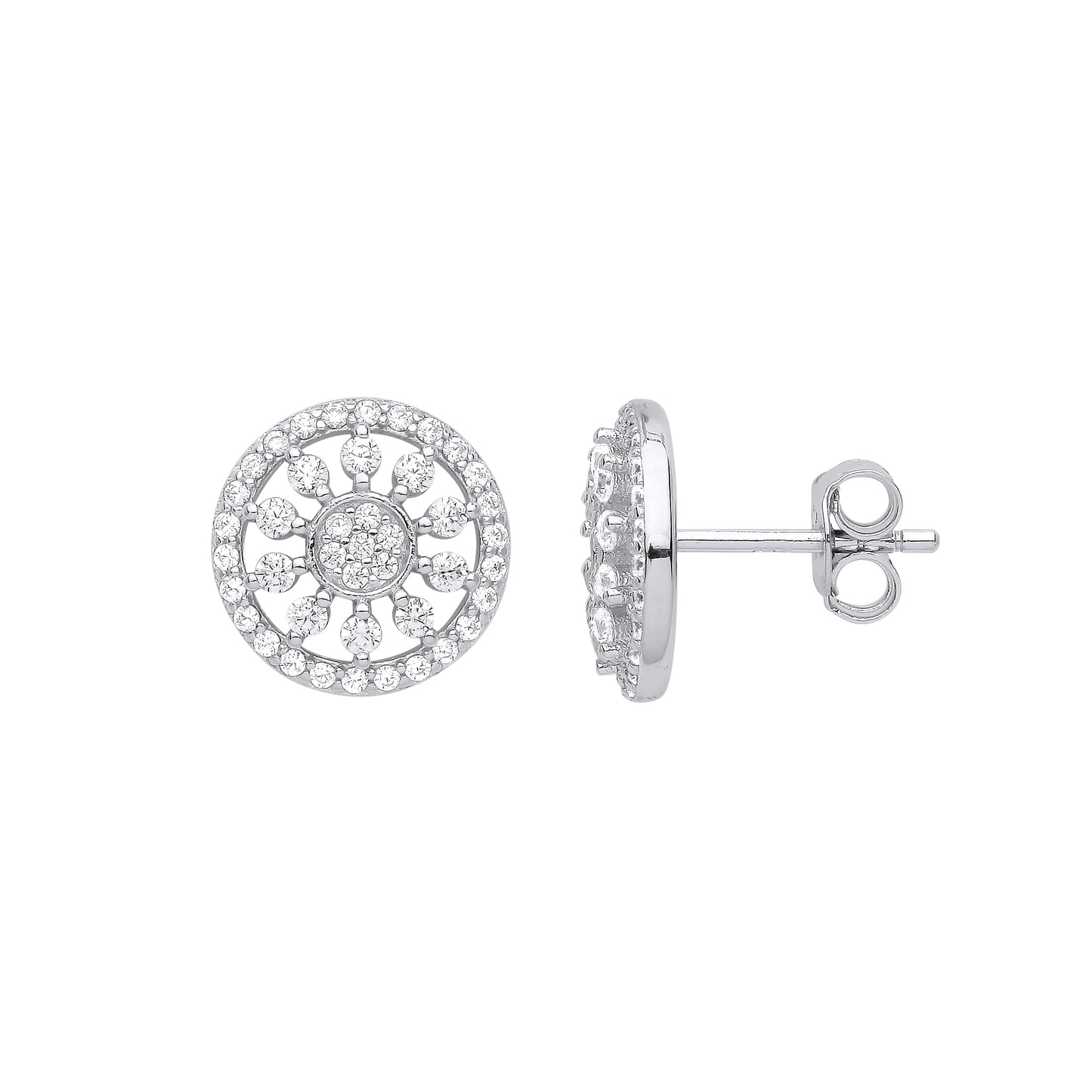Silver  Snowflake Halo Cluster Stud Earrings - EAG1042