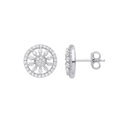 925 Sterling Silver  CZ Snowflake Halo Cluster Stud Earrings - EAG1042