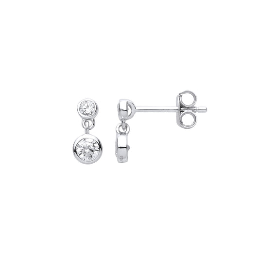 Silver  Double Solitaire Bubbles Drop Earrings - EAG1044