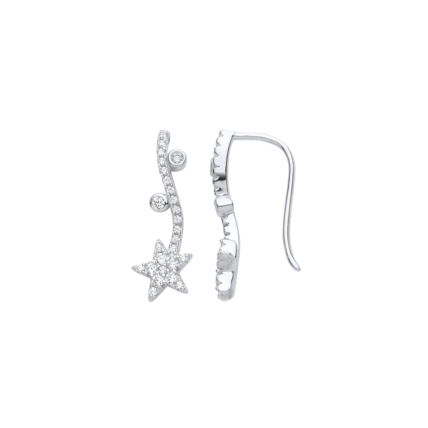 925 Sterling Silver  CZ Fairy Magic Wand Star Drop Earrings - EAG1047