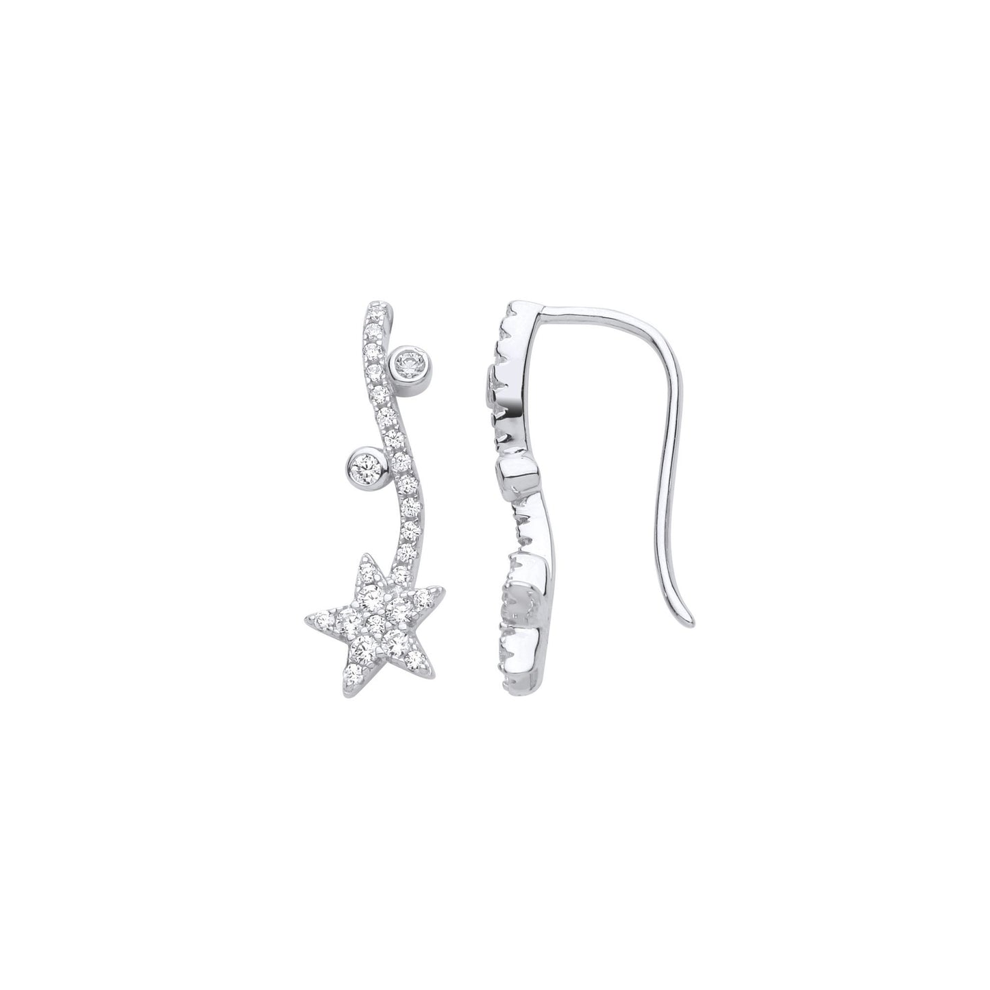 925 Sterling Silver  CZ Fairy Magic Wand Star Drop Earrings - EAG1047