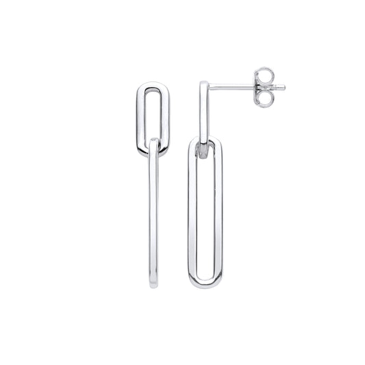 Silver  Elongated Oval Paperclip Link Drop Earrings - EAG1049