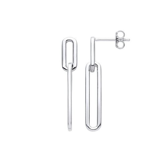 925 Sterling Silver  Elongated Oval Paperclip Link Drop Earrings - EAG1049