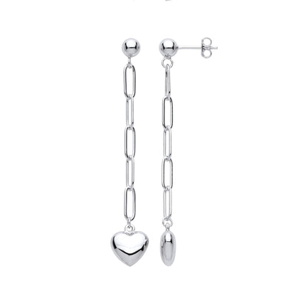 Silver  Paperclip Link Chain Heart Shoulder Duster Drop Earrings - EAG1050